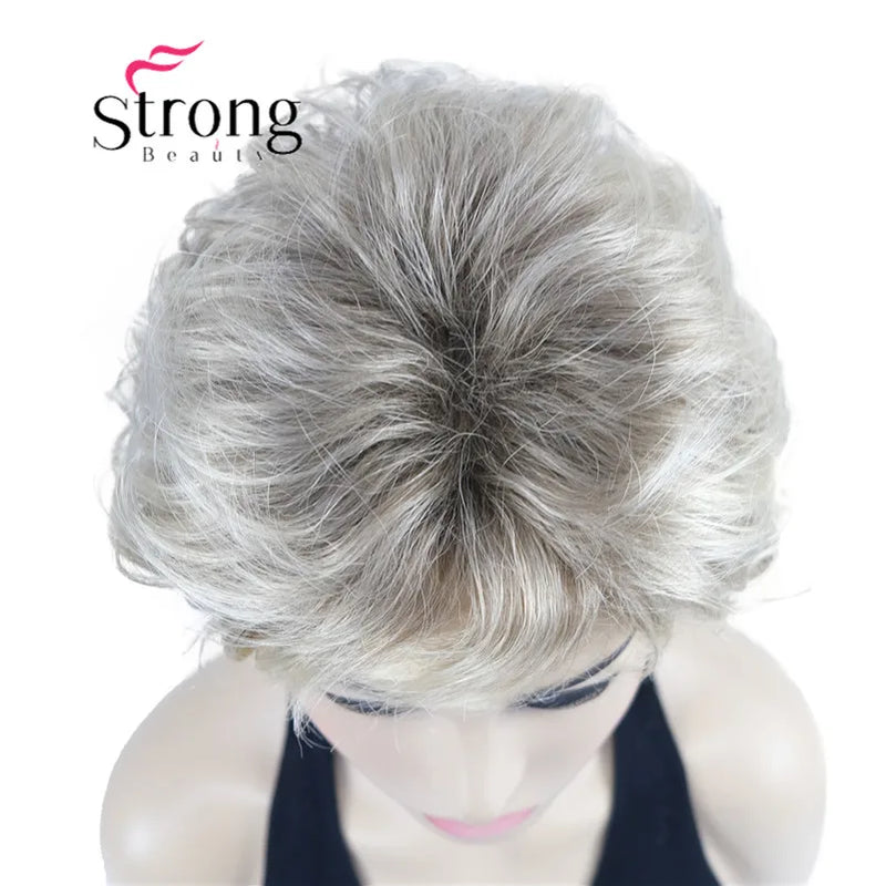 StrongBeauty Short Wig Soft Tousled Curls Blonde Highlights Full Synthetic Wigs COLOUR CHOICES