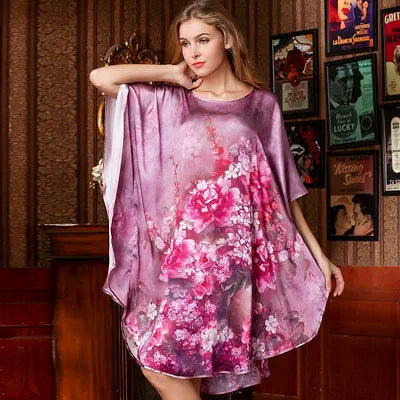 19MM100% Mulberry Silk Nightgowns For Women  Long Silk Nightgown Women Nightdress  Floral Real Silk sleepwear Ladies Female Gift
