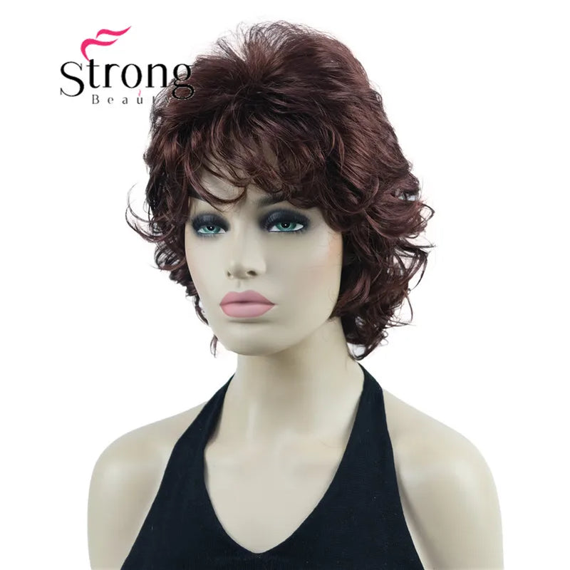 StrongBeauty Short Wig Soft Tousled Curls Blonde Highlights Full Synthetic Wigs COLOUR CHOICES