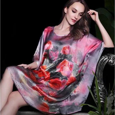 100% Mulberry Silk Nightgowns For Women  Long   Silk Nightdress  Real Silk sleepwear  Ladies Female   Gift Loose Large Free size