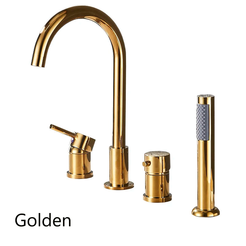 4Pcs Brass Bathroom Bathtub Faucet Bath Faucet Deck Mounted Handheld Tub Mixer Tap Cold Hot Mixer Water Tap With Hand Shower