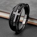 Charm Stainless Steel Leather Cross Brown/black Bracelet Men Hiphop Jewelry Magnetic Clasp Mutilayer Male - Visuel 4 | SAMAG