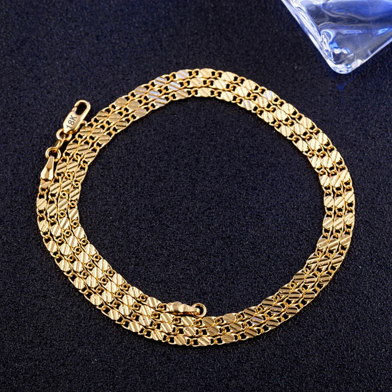 DOTEFFIL 18K Gold 2mm Charm Chain Necklace 16/18/20/22/24/26/28/30 Inch For Women Man Wedding Fashion Jewelry