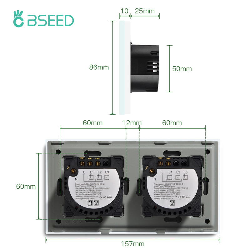 BSEED Wifi Light Switch 1/2/3Gang 1/2/3Way With Smart Roller Shutter Switch Touch Blind Switch Tuya Smart Life Wireless Control