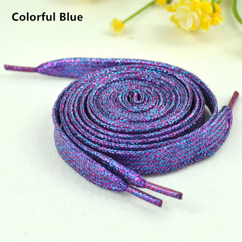 1 cm Width Colorful Lurex Shoelaces Trendy Bright Colorful Fall Winter Shoelaces Sneaker White Casual Sports Leather Shoes Laces