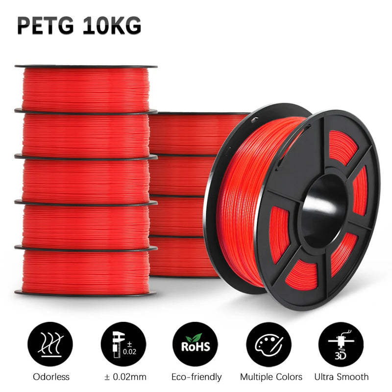 SUNLU PETG 3D Filament 1KG Biodegradable 1.75MM 10Rolls Bright Color Good Toughness Excellent Acid Alkali Weather Resistance
