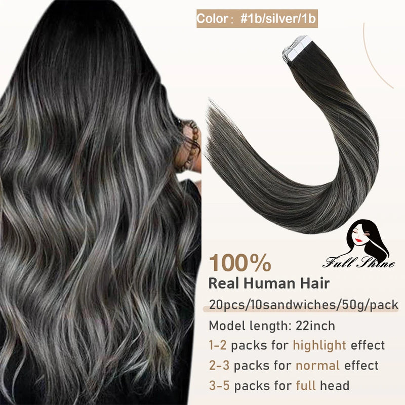 Full Shine Tape In Hair Extensions Human Hair 100% Remy Natural Human Hair Seamless Skin Weft Seamless Color Glue For Women