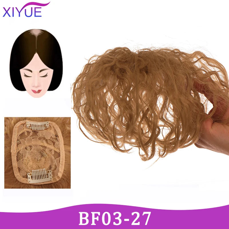 XIYUE Natural Black Brown Hair Topper With Bangs Clip In Hair Extensions Hairpieces Heat Resistant Fiber For Women