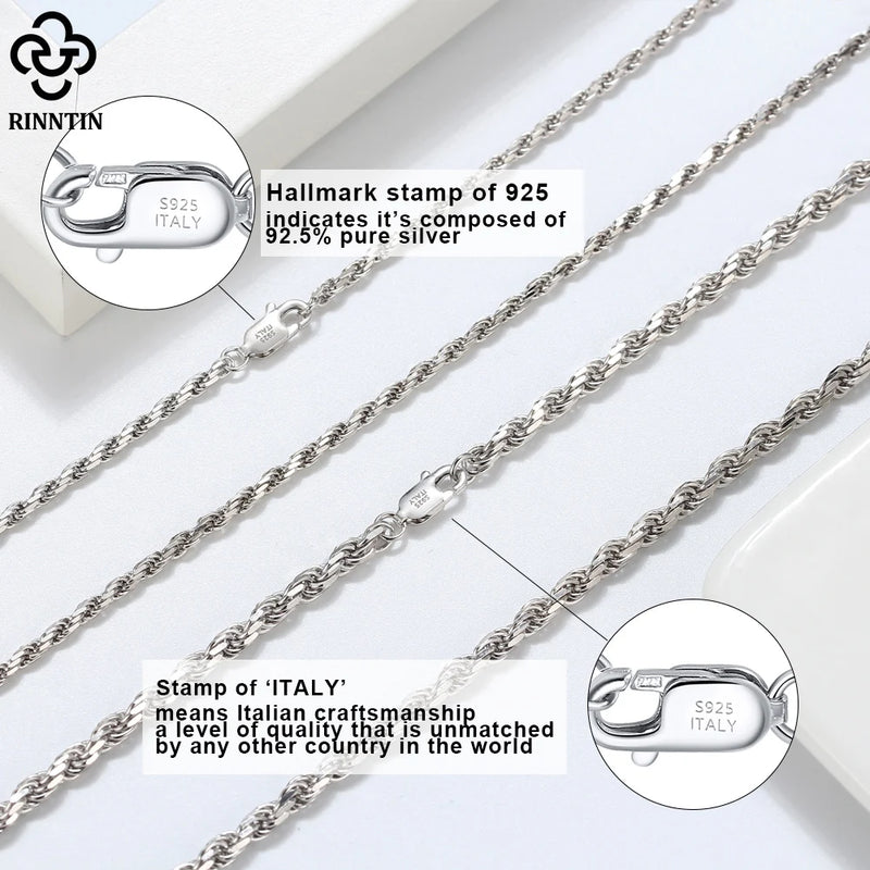 Rinntin Luxury 925 Sterling Silver Diamond - Cut Rope Chain Necklace For Men Women Fashion Italian Neck - Visuel 3 | SAMAG