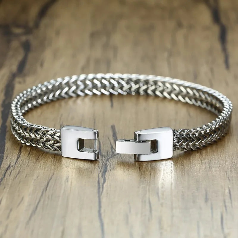 Stylish Stainless Steel Bali Foxtail Chain Bracelet for Men,Double Franco Link Chain Bracelets,Male Jewelry Gift for Dad Son