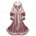 Women 's Feather Bathrobe Long Sleeves Sleepwear Bridal Robe Long Wedding Party Dressing Gown Pregnancy Photoshoot Dress
