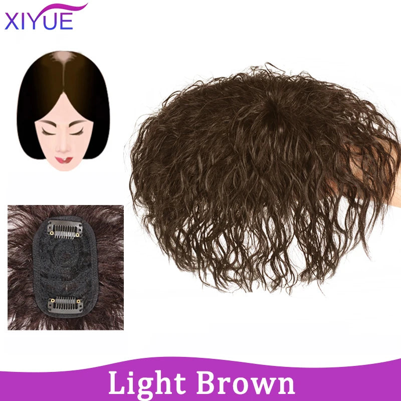 XIYUE Natural Black Brown Hair Topper With Bangs Clip In Hair Extensions Hairpieces Heat Resistant Fiber For Women