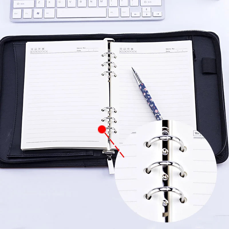 A5 Padfolio File Folder Document Bag with Calculator Zipper Fichario Binder Notebook Briefcase Executive Spiral 6 Ring Note Book