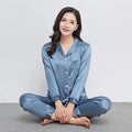 100% Mulberry Silk 22 momme 30 momme thick Women Classical Pajama Set Top and Bottom Set Sleepwear Nightgown S M L XL 2XL LS101