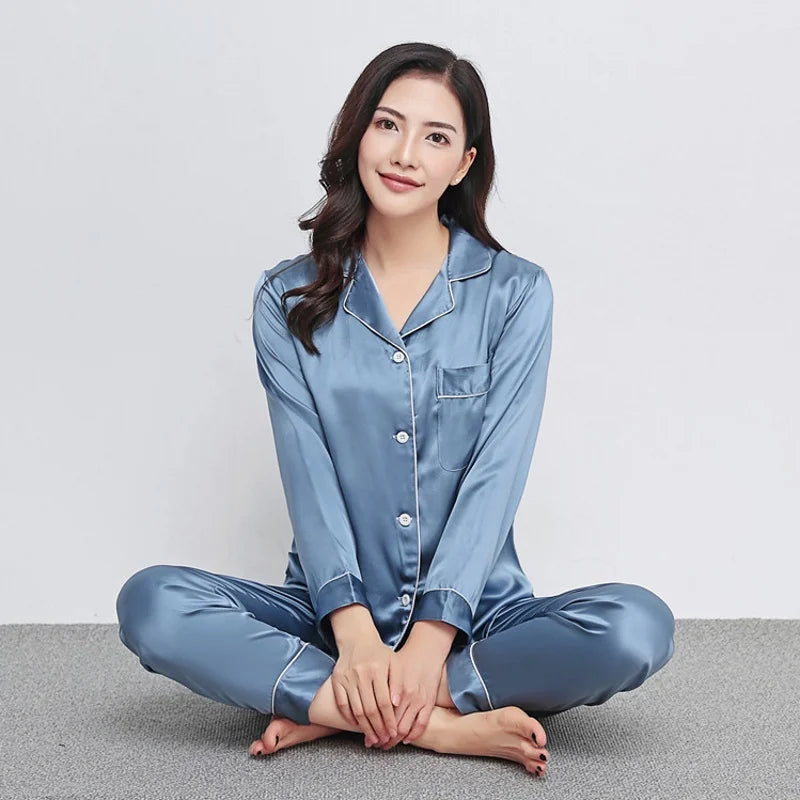 100% Mulberry Silk 22 momme 30 momme thick Women Classical Pajama Set Top and Bottom Set Sleepwear Nightgown S M L XL 2XL LS101
