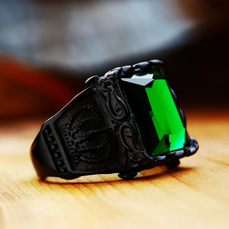 BEIER Stainless steel Cool Unique Black Stone Ring Titanium Steel Retro Old Totem Jewelry For Man Factory Price Sale BR8-334