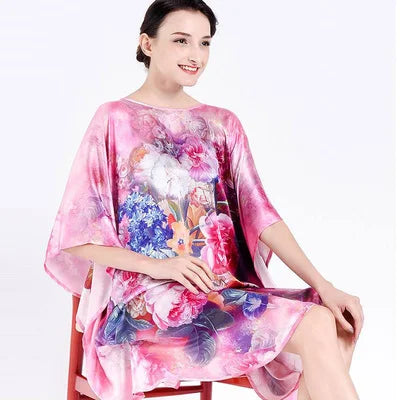 19MM100% Mulberry Silk Nightgowns For Women  Long Silk Nightgown Women Nightdress  Floral Real Silk sleepwear Ladies Female Gift