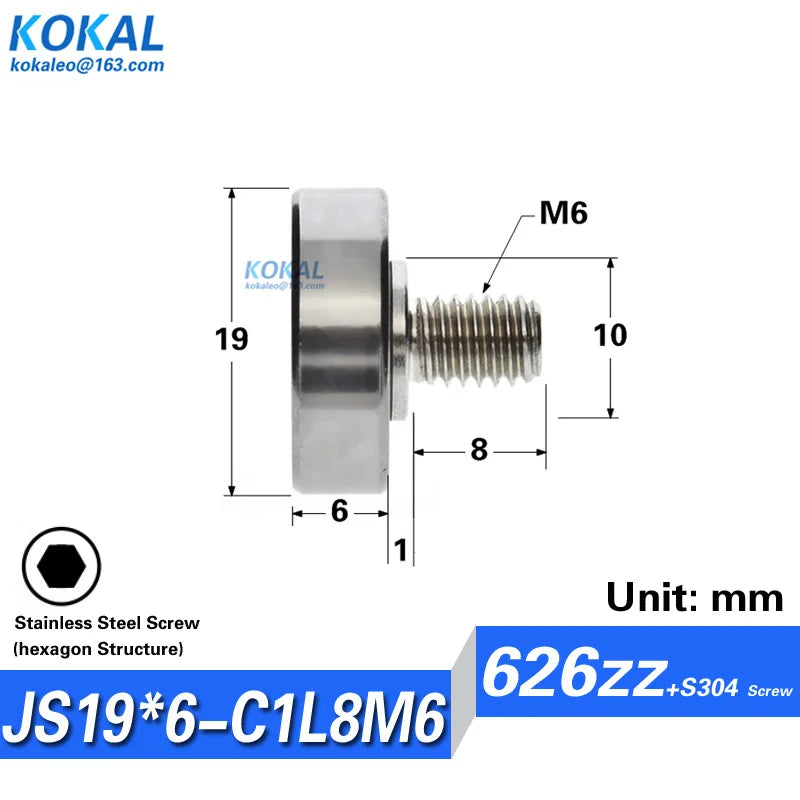 1pcs Screw Bearing M3/M4/M5/M6 SUS304 Stainless Shaft Ball NTBG BJL01 External Thread 608/626/6000 - Visuel 19 | SAMAG