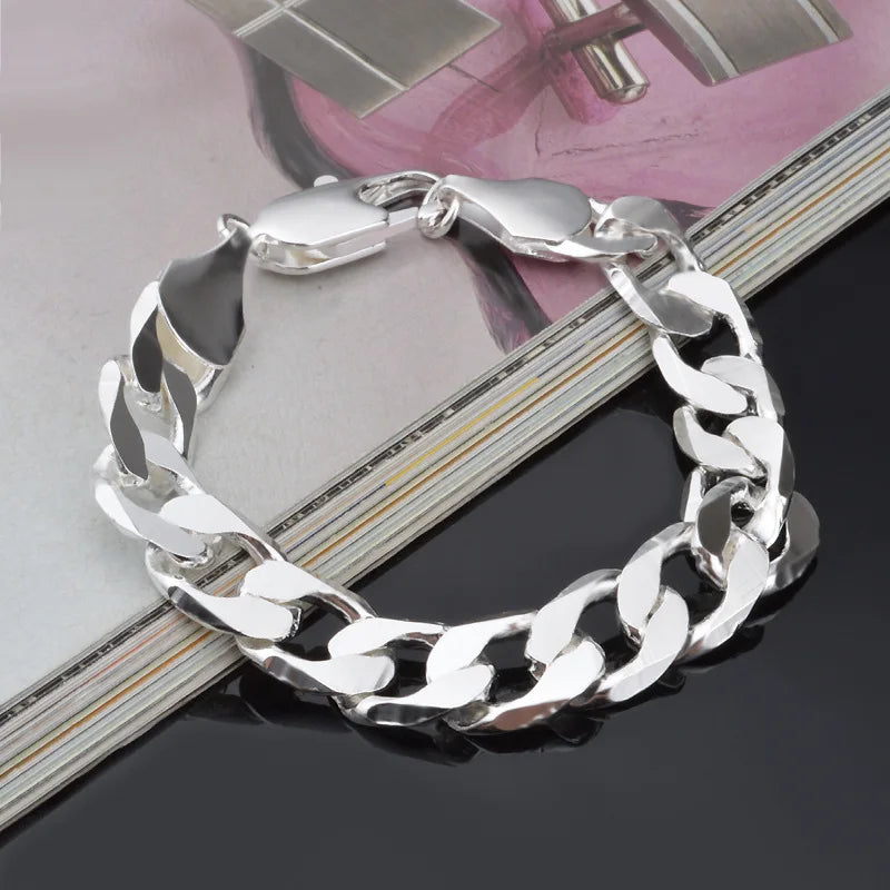 925 Sterling Silver Color Bracelet Sideways Silver Bracelet 6MM8MM10MM Bracelet Men&Women Jewelry