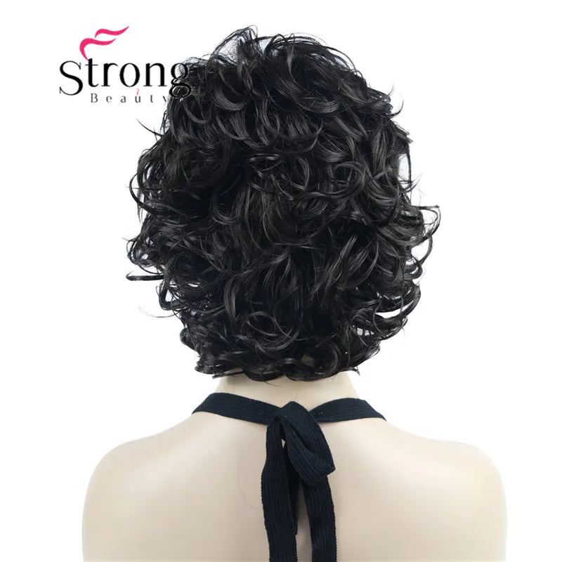 StrongBeauty Short Wig Soft Tousled Curls Blonde Highlights Full Synthetic Wigs COLOUR CHOICES