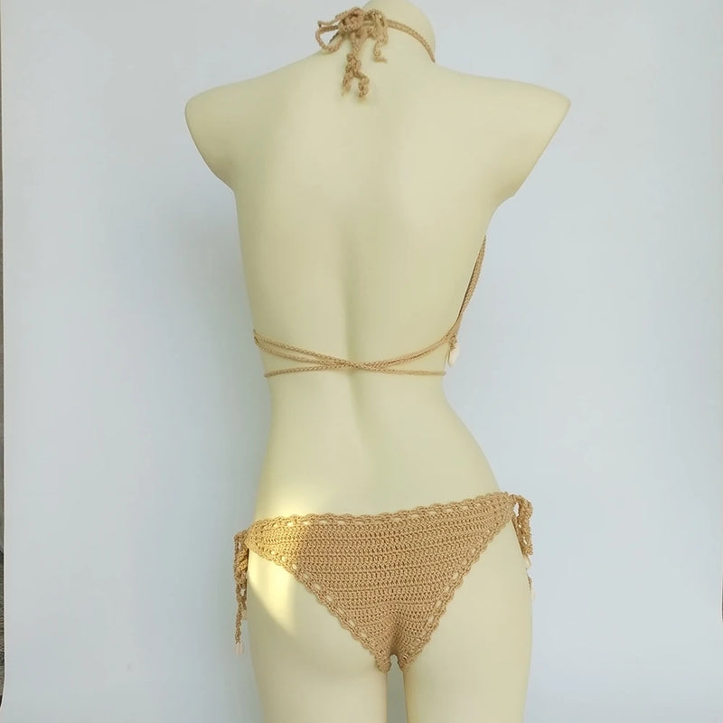 Bikini Set Woman Crochet Shell Tassel Top And Seashell | SAMAG