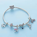 WOSTU 925 Sterling Silver Animal Cat Charm Pendant Heart Family Ladybug Bee Beads Fit Original Bracelet DIY Jewelry For Women
