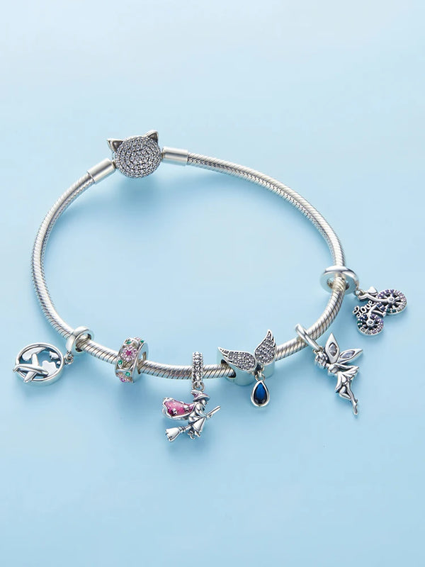WOSTU 925 Sterling Silver Animal Cat Charm Pendant Heart Family Ladybug Bee Beads Fit Original Bracelet DIY Jewelry For Women