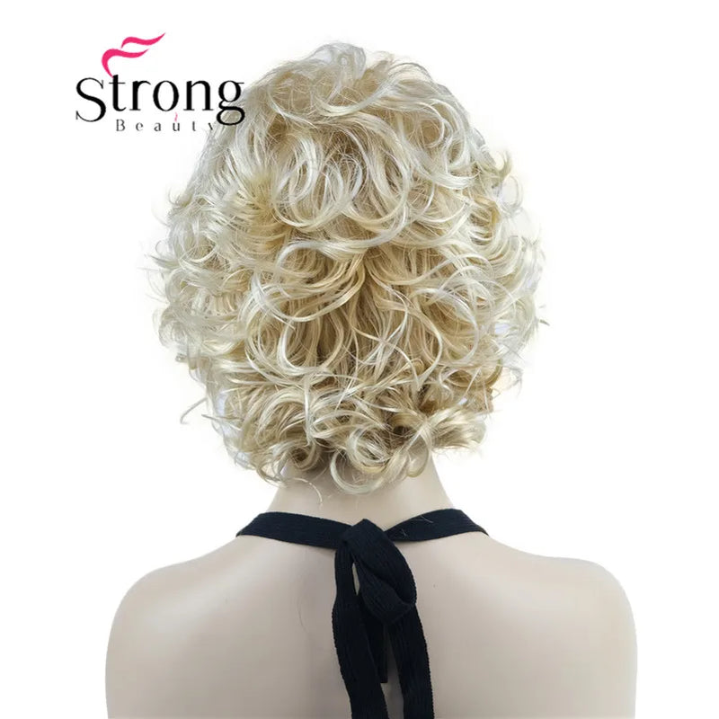 StrongBeauty Short Wig Soft Tousled Curls Blonde Highlights Full Synthetic Wigs COLOUR CHOICES
