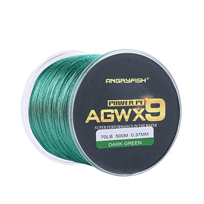 Angryfish 9 Strands Weaves Braided 500M/547YD Fishing Line Super Strong PE Line 15LB-70LB Braided Fishing Thread