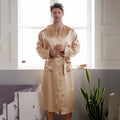 Chinese Men's Navy Blue Satin Robe With Belt Kimono Bathrobe Gown Nightgown Sleepwear Home Leisure Pajamas S M L XL XXL 20701
