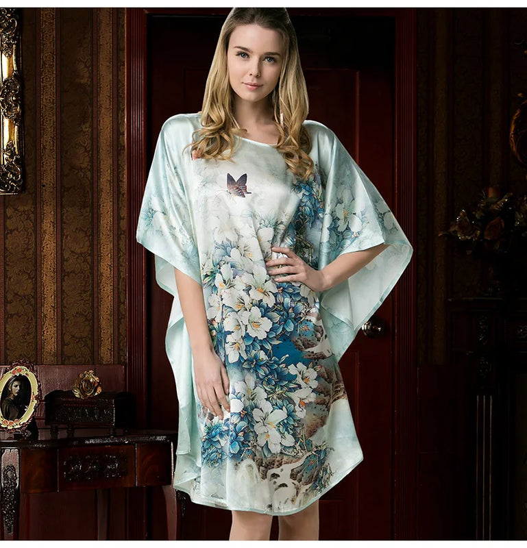 19MM100% Mulberry Silk Nightgowns For Women  Long Silk Nightgown Women Nightdress  Floral Real Silk sleepwear Ladies Female Gift