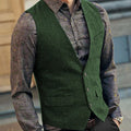 Slim Mens Vest Tweed Waistcoat Vest Vintage Herringbone V-neck Casual Wool Groomsmen Suits Vest For Wedding XS-5XL