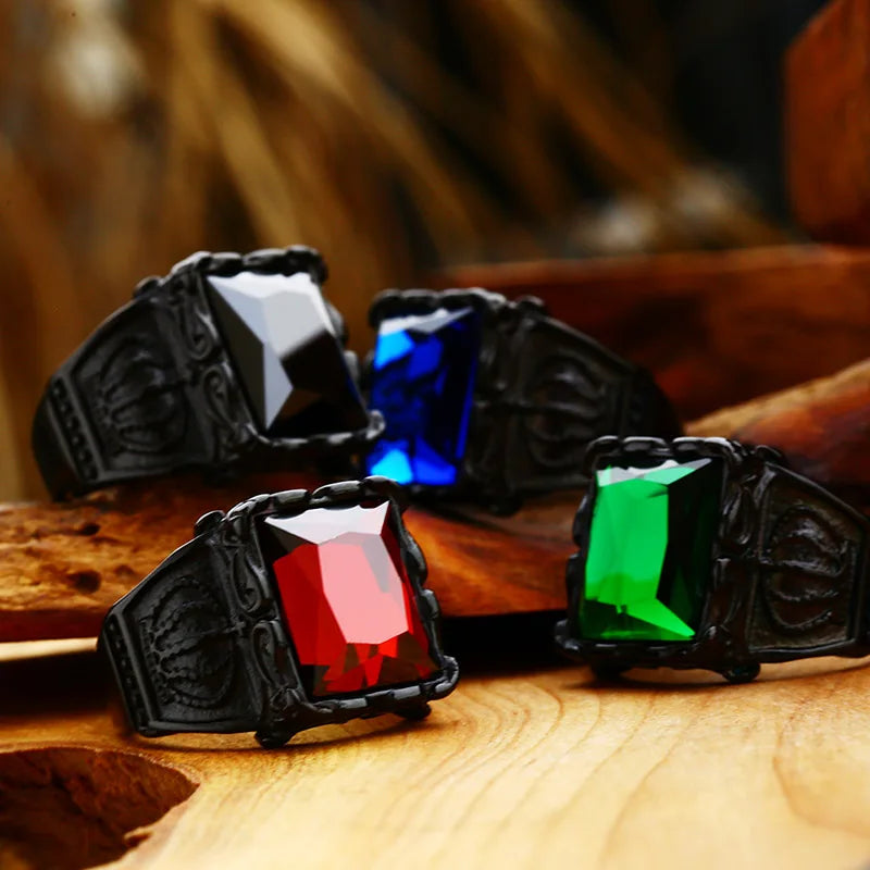 BEIER Stainless steel Cool Unique Black Stone Ring Titanium Steel Retro Old Totem Jewelry For Man Factory Price Sale BR8-334