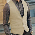 Slim Mens Vest Tweed Waistcoat Vest Vintage Herringbone V-neck Casual Wool Groomsmen Suits Vest For Wedding XS-5XL