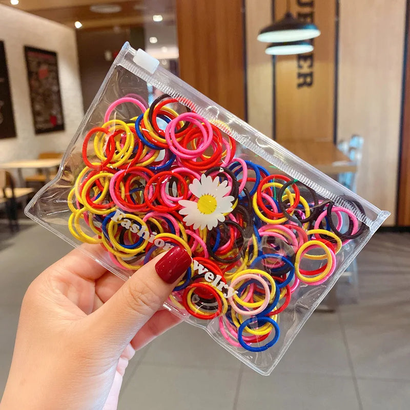 100 Pcs/Lot Small Hair Ties Gum Colorful Nylon Rubber Band Rope Doll Khaki Black Elastic Hair Bands For Baby Girls Accessories