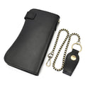 Men's Vintage Crazy Horse Leather Chain Wallet Genuine Leather Bifold Long Wallet Snap Card Holder Purse Zipper Coin Rfid Pocket