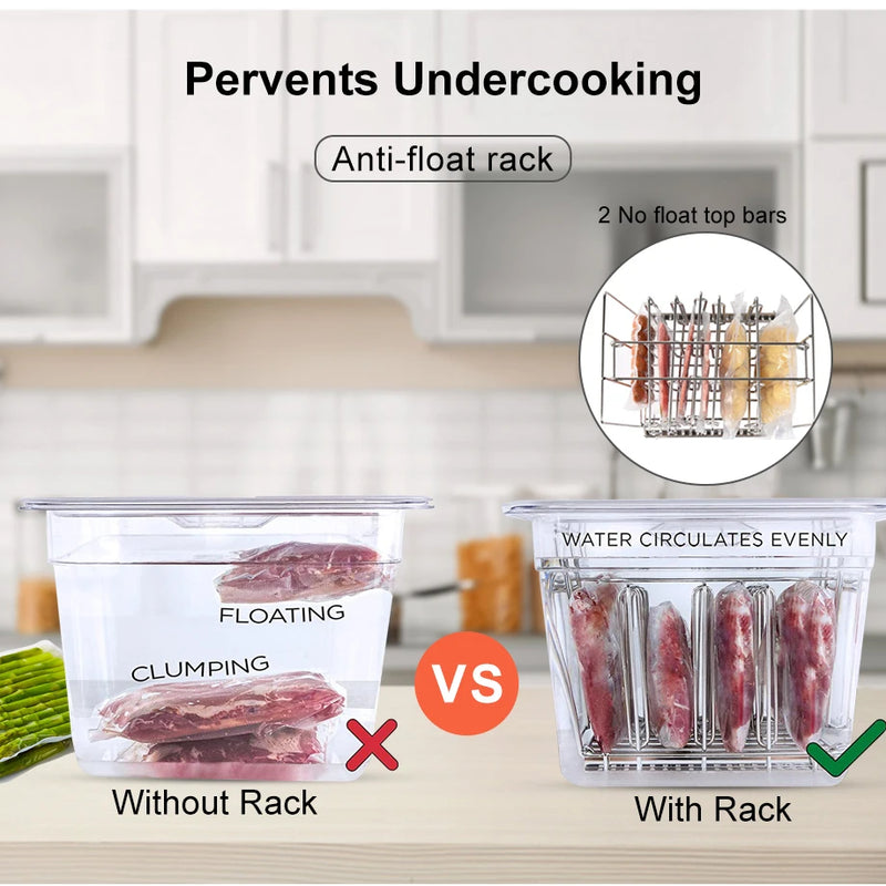 Stainless Steel Sous Vide Rack , 11L Sous Vide Cooker Containers Detachable Dividers Separator for Immersion Circulators