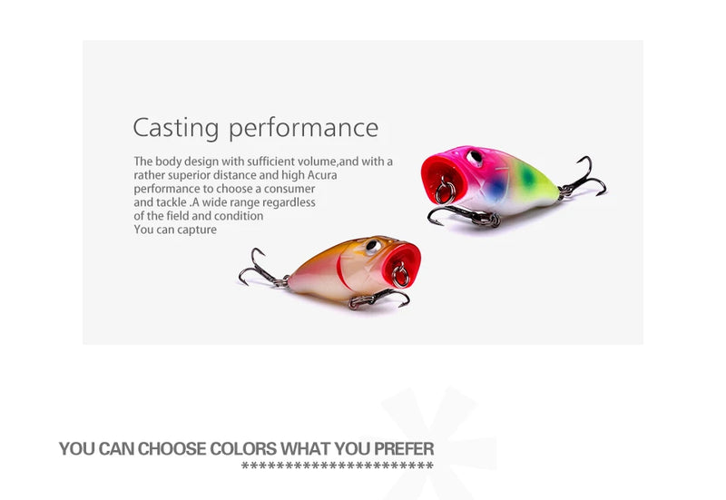 Banshee 45mm 3.3g Mini Popper Fishing Lure Hard Bait Artificial Poper Topwater Bass Trout Pike Fishing Crankbait Crank Wobbler
