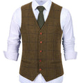 Men's Army Green Vest Plaid Soft Wool Brown Jacket Casual Gentleman Tweed Business Waistcoat For Groosmen Best Man For Wedding
