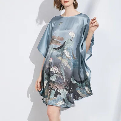 100% Mulberry Silk Nightgowns For Women  Long   Silk Nightdress  Real Silk sleepwear  Ladies Female   Gift Loose Large Free size