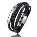 New Hot Sale Multi-Layer Stainless Steel Genuine Leather Bracelet For Mens Magnetic Clasp Bangles Office Accessories Jewelry