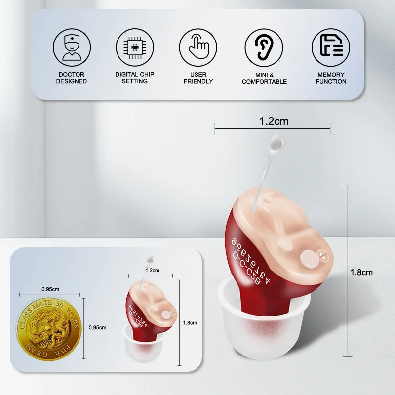 Hearing Aid Invisible Adjustable Wireless Hearing Aids Mini CIC Left/Right Ear Sound Amplifier For Adults Elderly Severe Loss