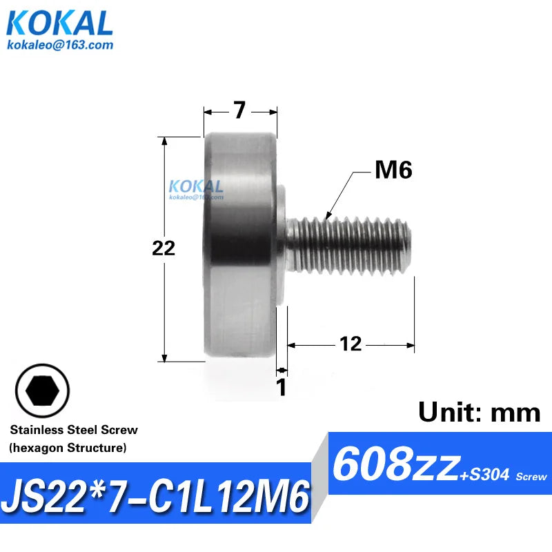 1pcs Screw Bearing M3/M4/M5/M6 SUS304 Stainless Shaft Ball NTBG BJL01 External Thread 608/626/6000 - Visuel 10 | SAMAG