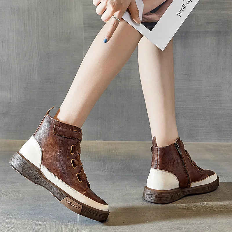 Handmade high-top shoes women's tide new  thick bottom plus velvet ins super fire retro leisure