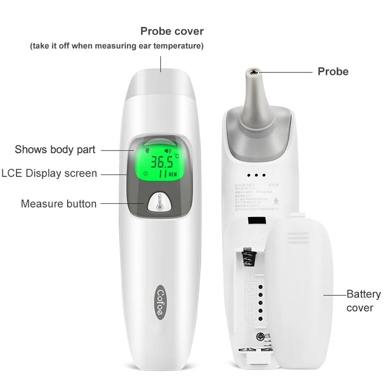 Cofoe 2 in 1 Digital Forehead & Ear Thermometer Non-Contact Medical Thermometer Baby/Adult  ±0.1℃ Temperature precise Measure