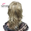 Lady Women Blonde With Dark Root Medium Length Cascaded Layers Synthetic Hair Full Wig for women