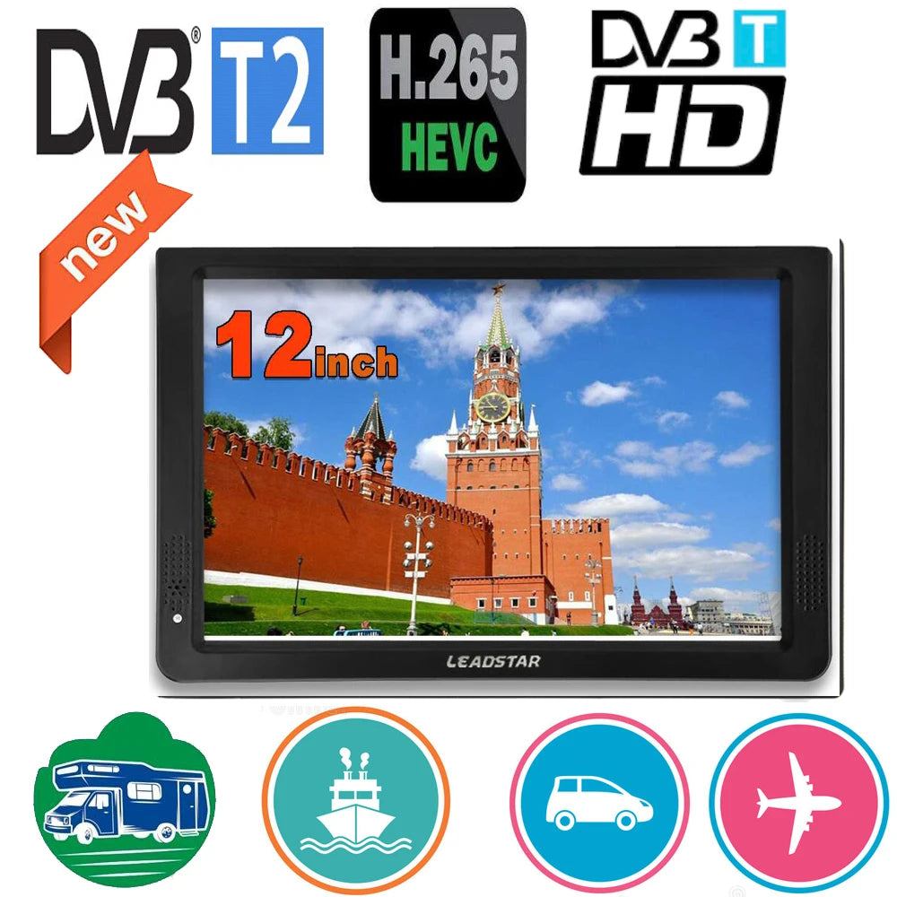 Rechargeable LEADSTAR D12 12 Inch Portable Mini Mobile Tv With DVBT2/H265/Hevc 1280*800 TF Card For Home/Car With Car charger