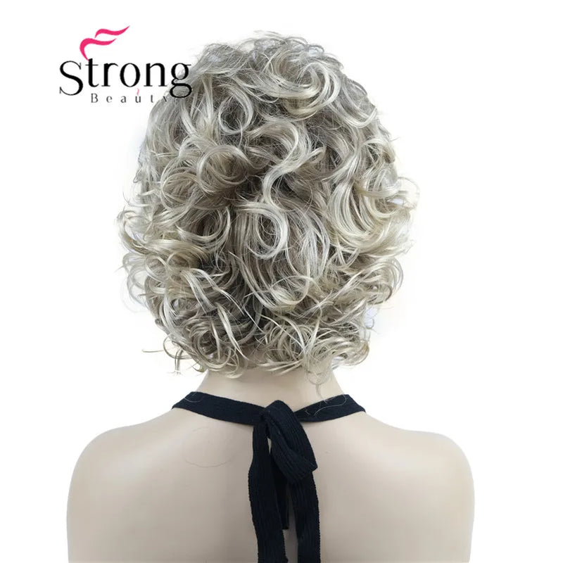StrongBeauty Short Wig Soft Tousled Curls Blonde Highlights Full Synthetic Wigs COLOUR CHOICES