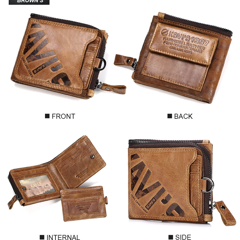 KAVIS Crazy Horse Genuine Leather Wallet Men Coin Purse Male Cuzdan Walet Portomonee PORTFOLIO  Perse Small Pocket money bag