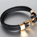 Punk Stainless Steel Anchor Bracelets Genuine Leather Bracelet & Bangles for Men Jewelry Black Color Fashion Gift